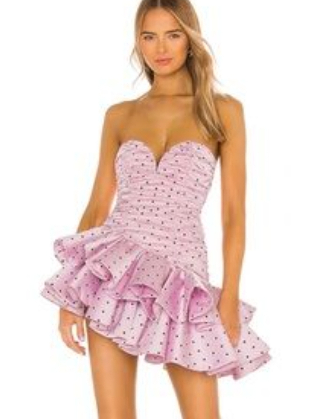 For Love & Lemons Pink Polka-Dot Ruffle Strapless Mini Dress (Fits Like An XS)